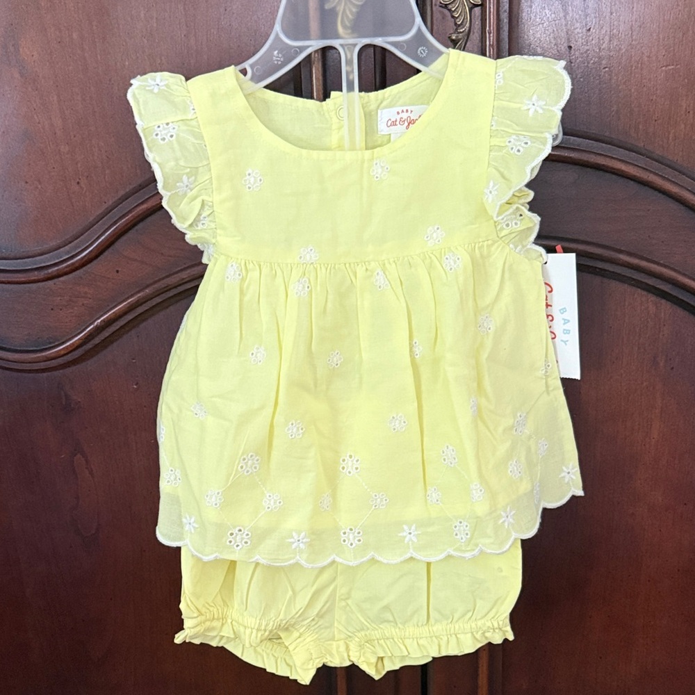 Cat & Jack Baby Girl Yellow Eyelet Matching Set NWT Summer Outfit